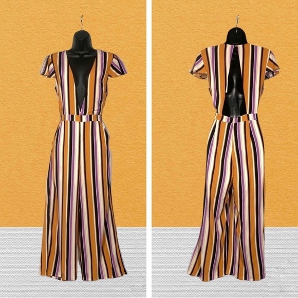 Honey Punch Striped  purple and gold Romper -Size S - Picture 1 of 10